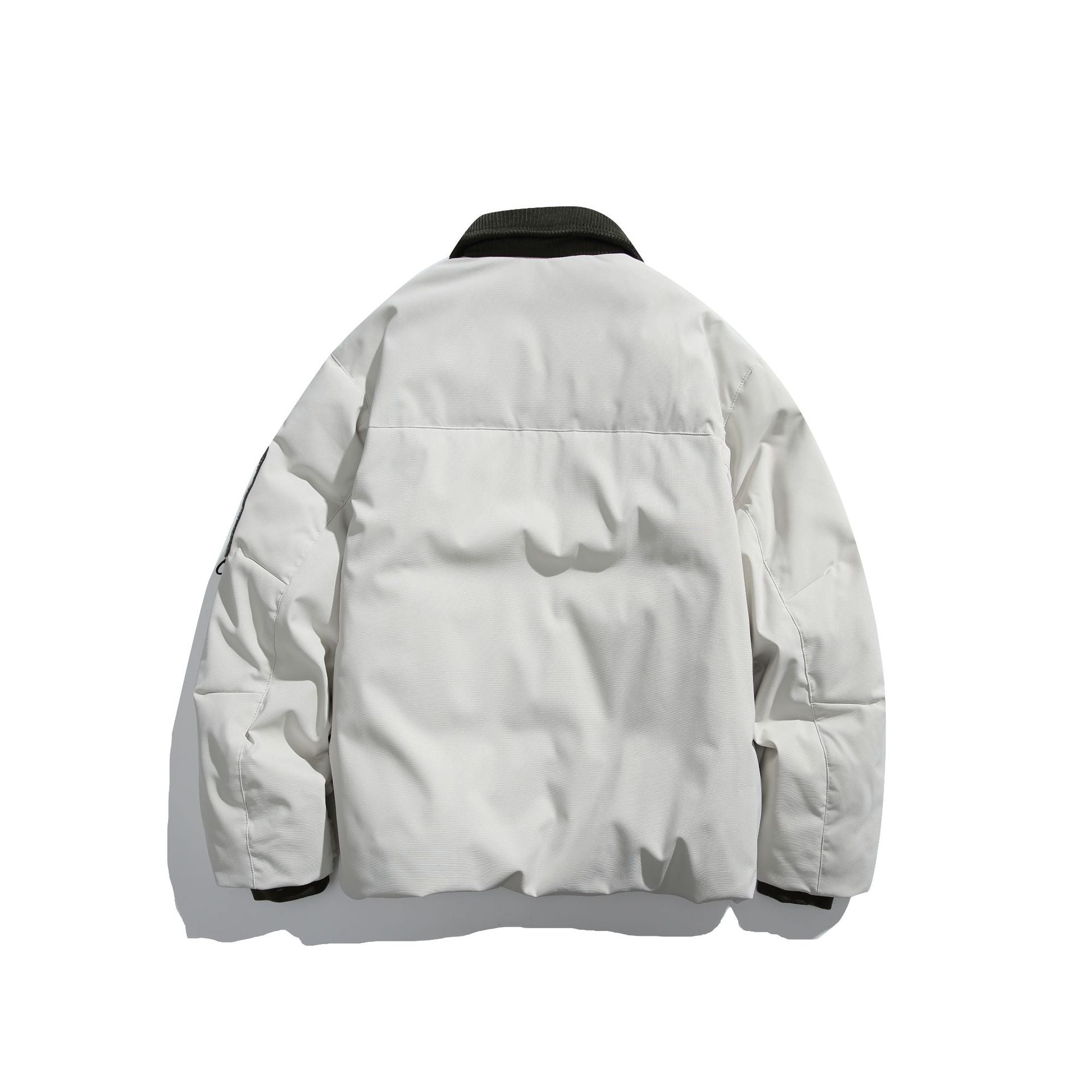 Corduroy Collar Quilted Design Multi-pocket Loose Fit Down Jacket