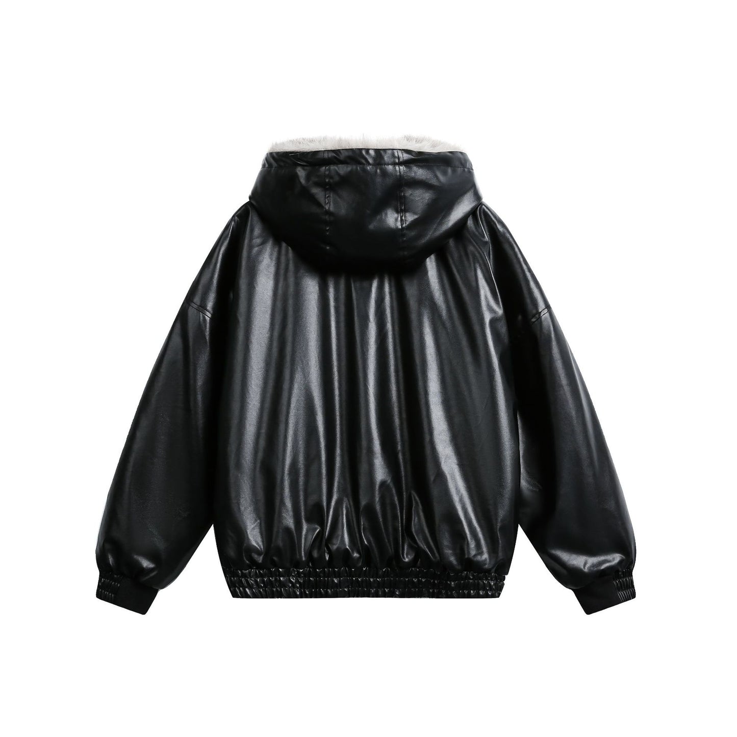 Reversible Hooded Winter Jacket Men's Oversized Parka with Faux Leather and Fur Combo