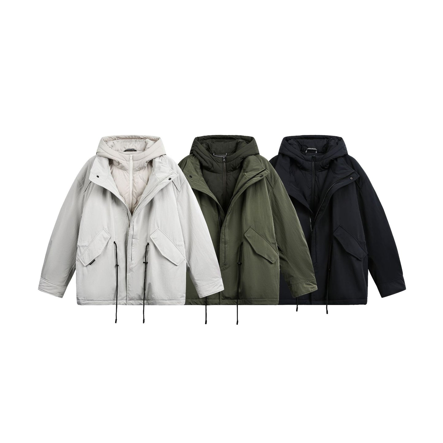 Workwear Style Two-Piece Design Windproof White Duck Down Hooded Winter Parka
