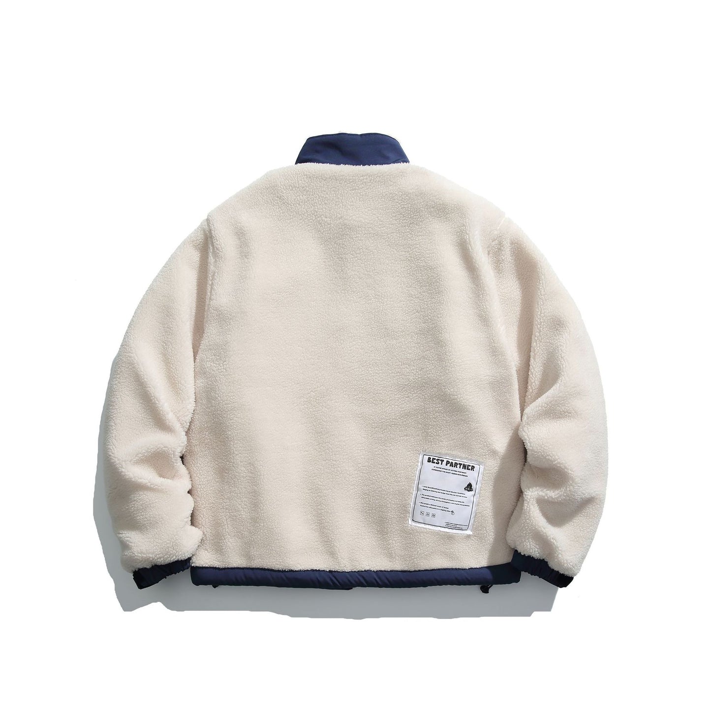 Brand Lamb Wool Patchwork Stand Collar Coat Loose Couple Thick Cotton Coat