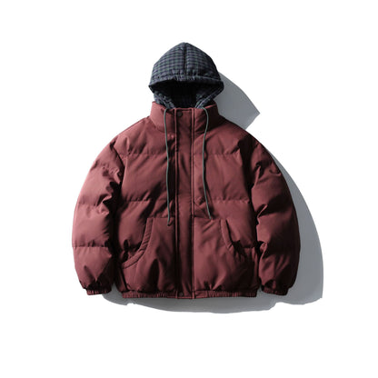 False Two-Piece Hooded Cotton Coat Unisex Loose Casual Cotton Jacket