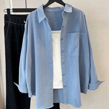 Simple Cotton Shirt for Women, Style Lazy Loose Casual Versatile Long Sleeve Shirt Jacket Top