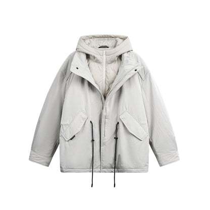Workwear Style Two-Piece Design Windproof White Duck Down Hooded Winter Parka