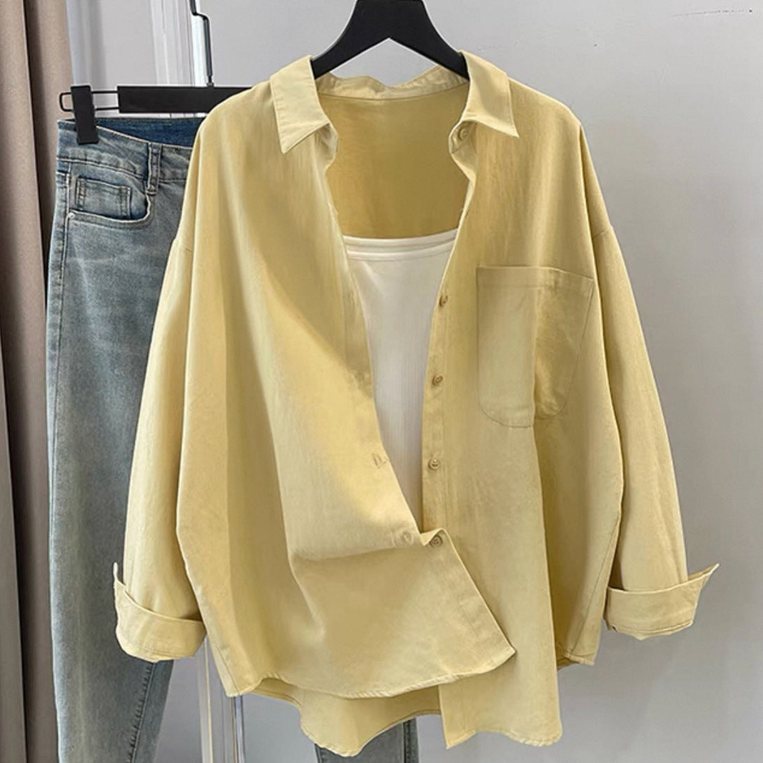 Simple Cotton Shirt for Women, Style Lazy Loose Casual Versatile Long Sleeve Shirt Jacket Top