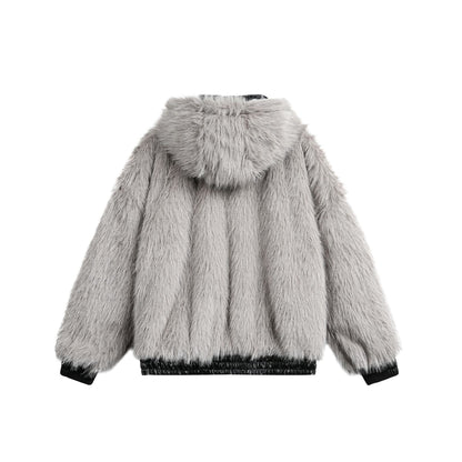 Reversible Hooded Winter Jacket Men's Oversized Parka with Faux Leather and Fur Combo