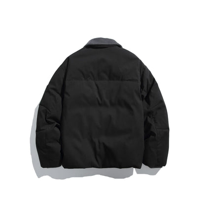 Corduroy Collar Quilted Design Multi-pocket Loose Fit Down Jacket