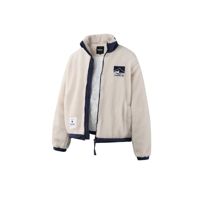 Brand Lamb Wool Patchwork Stand Collar Coat Loose Couple Thick Cotton Coat