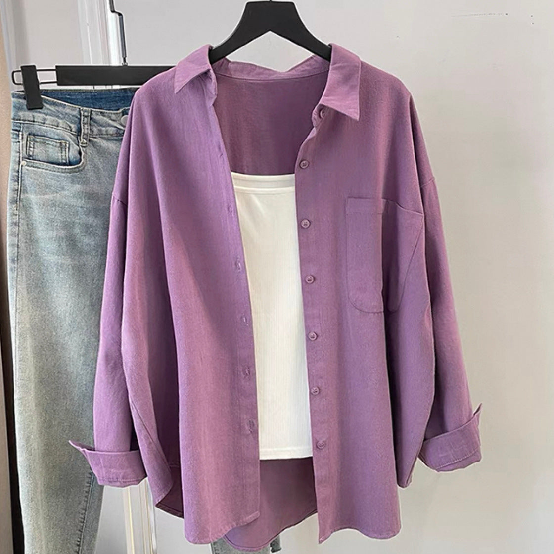Simple Cotton Shirt for Women, Style Lazy Loose Casual Versatile Long Sleeve Shirt Jacket Top