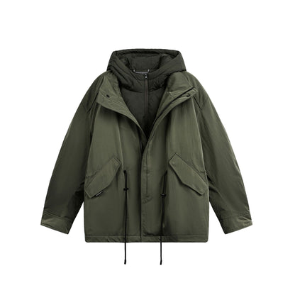 Workwear Style Two-Piece Design Windproof White Duck Down Hooded Winter Parka