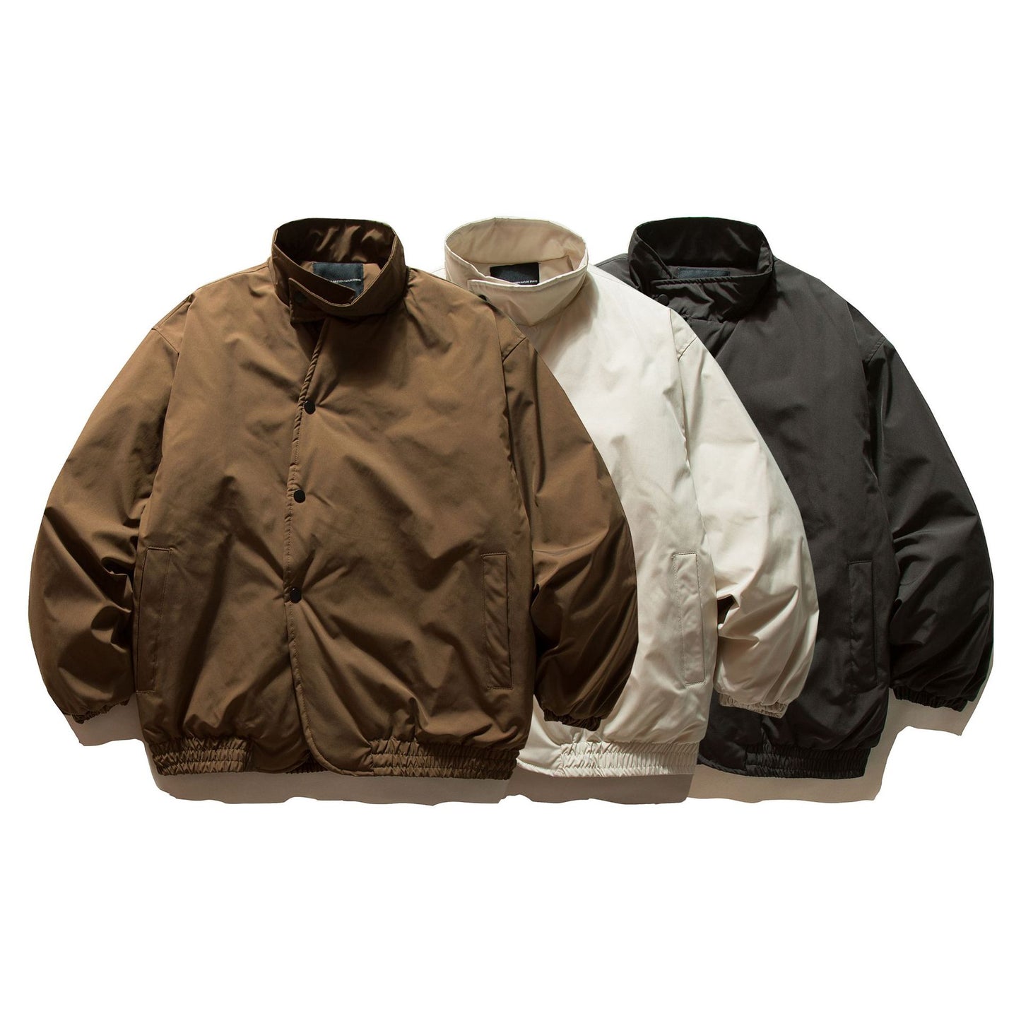 Minimalist Solid Color Curved Stand-up Collar Cotton Coat Loose Warm Cotton Jacket