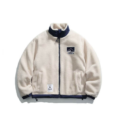 Brand Lamb Wool Patchwork Stand Collar Coat Loose Couple Thick Cotton Coat