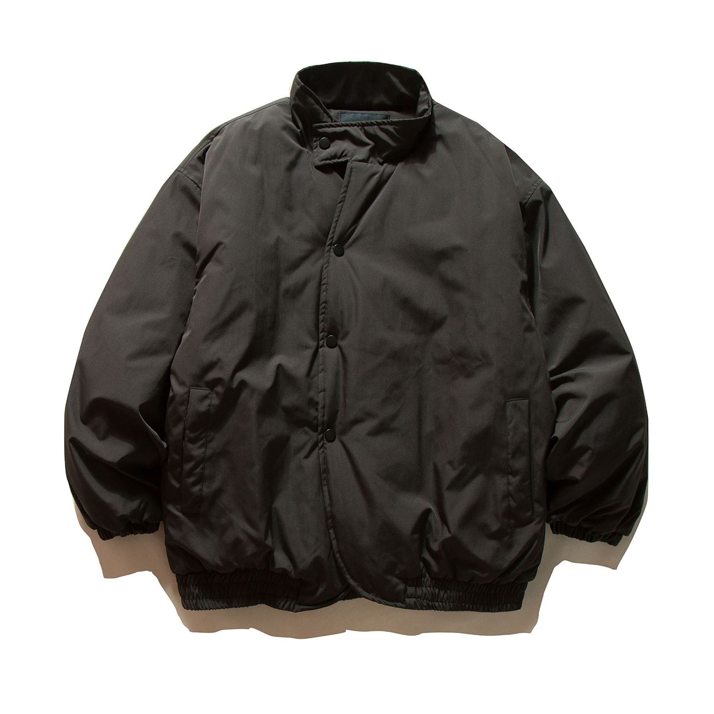 Minimalist Solid Color Curved Stand-up Collar Cotton Coat Loose Warm Cotton Jacket