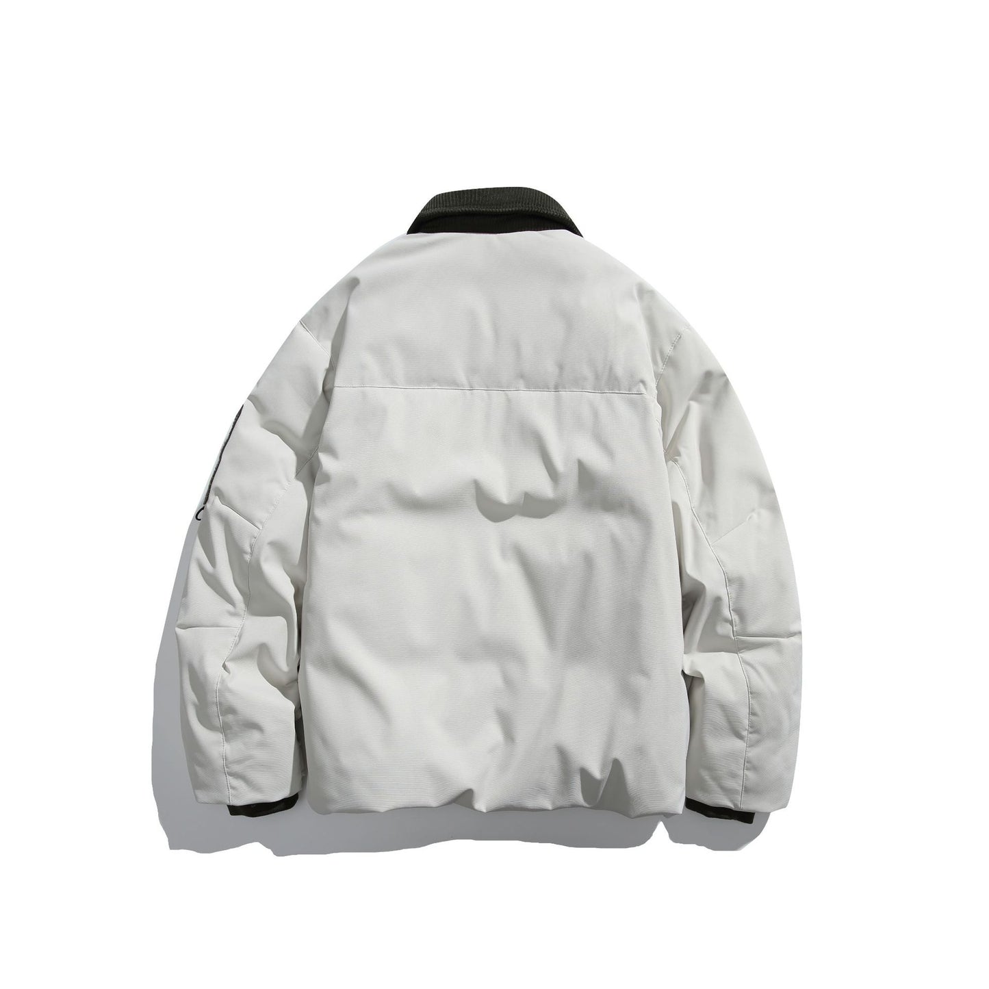 Corduroy Collar Quilted Design Multi-pocket Loose Fit Down Jacket