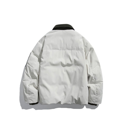 Corduroy Collar Quilted Design Multi-pocket Loose Fit Down Jacket