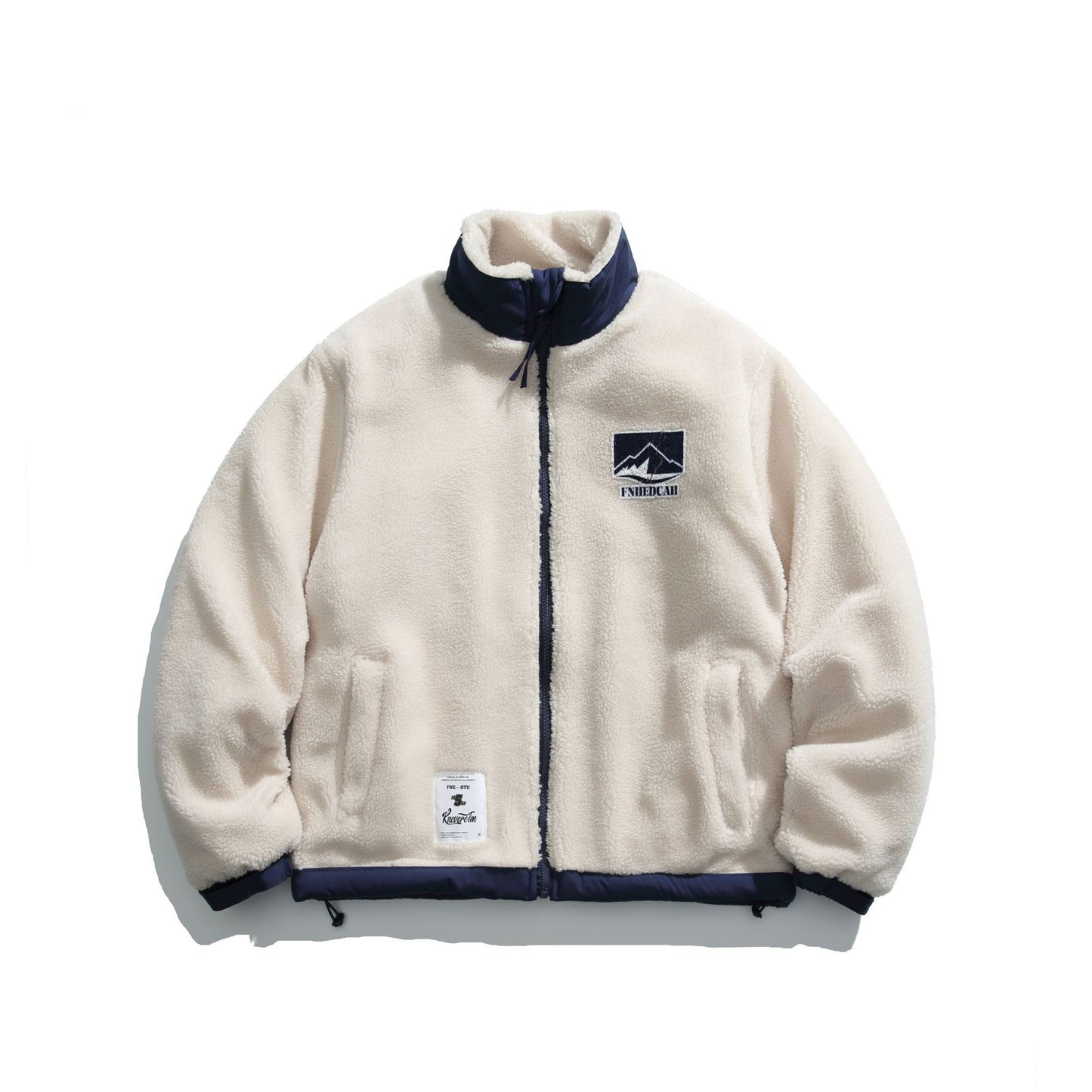 Brand Lamb Wool Patchwork Stand Collar Coat Loose Couple Thick Cotton Coat